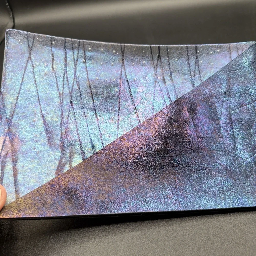 Kurt McVay Signed Dichroic Art Glass Tray Iridescent Fused Studio Glass Vintage